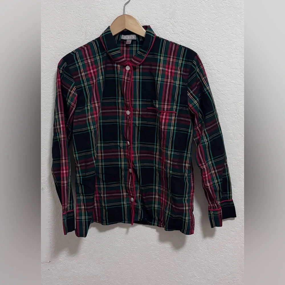 J. Crew Long-sleeve cotton poplin pajama set in black Stewart tartan